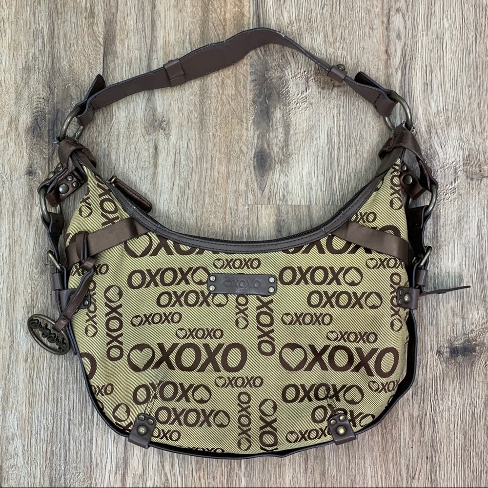 OXOXO Womens Brown /Tan Logo Print Hobo Bag
